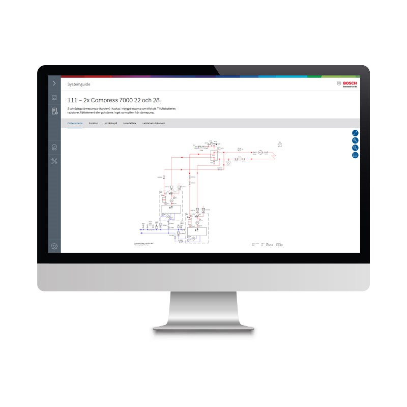 Datorskärm som visar programmet Systemguiden för beräkning och dimensionering av värmepumpar