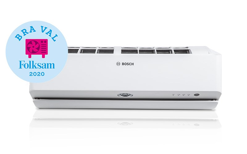 Bosch Climate 9100i luft/luftvärmepump med vit design, märkt som 'Bra val' av Folksam 2020